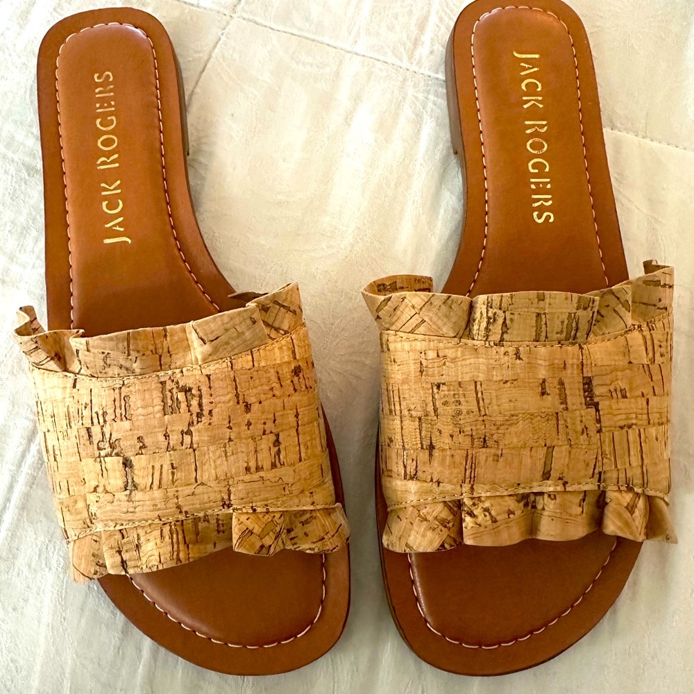 Jack Rogers Cork Ruffle Slides New 7.5